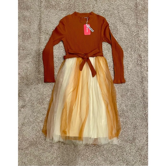 NWT PatPat Burnt Orange Ribbed Dress With Tulle, Size Small - Picture 1 of 3